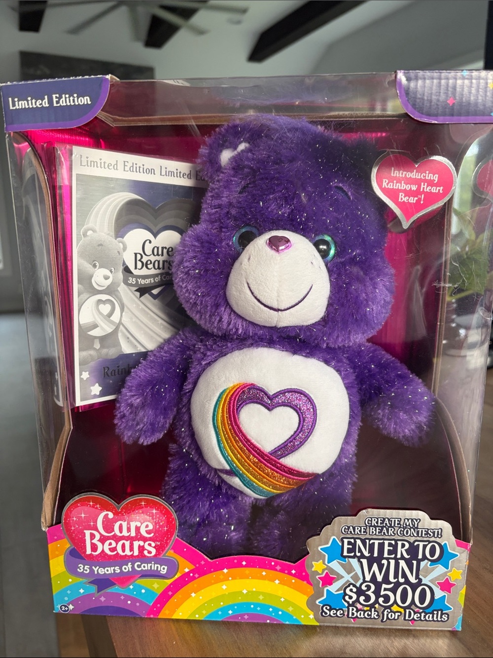 Care Bears Rainbow Heart Bear Plush - Purple and White